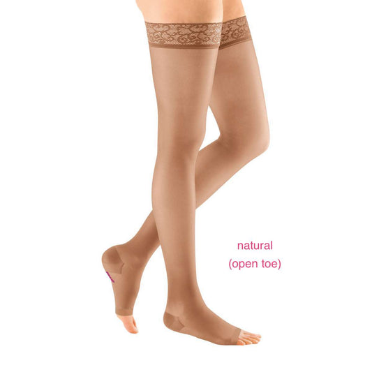 mediven Sheer & Soft thigh high lace silicone top band 30-40 mmHg open toe