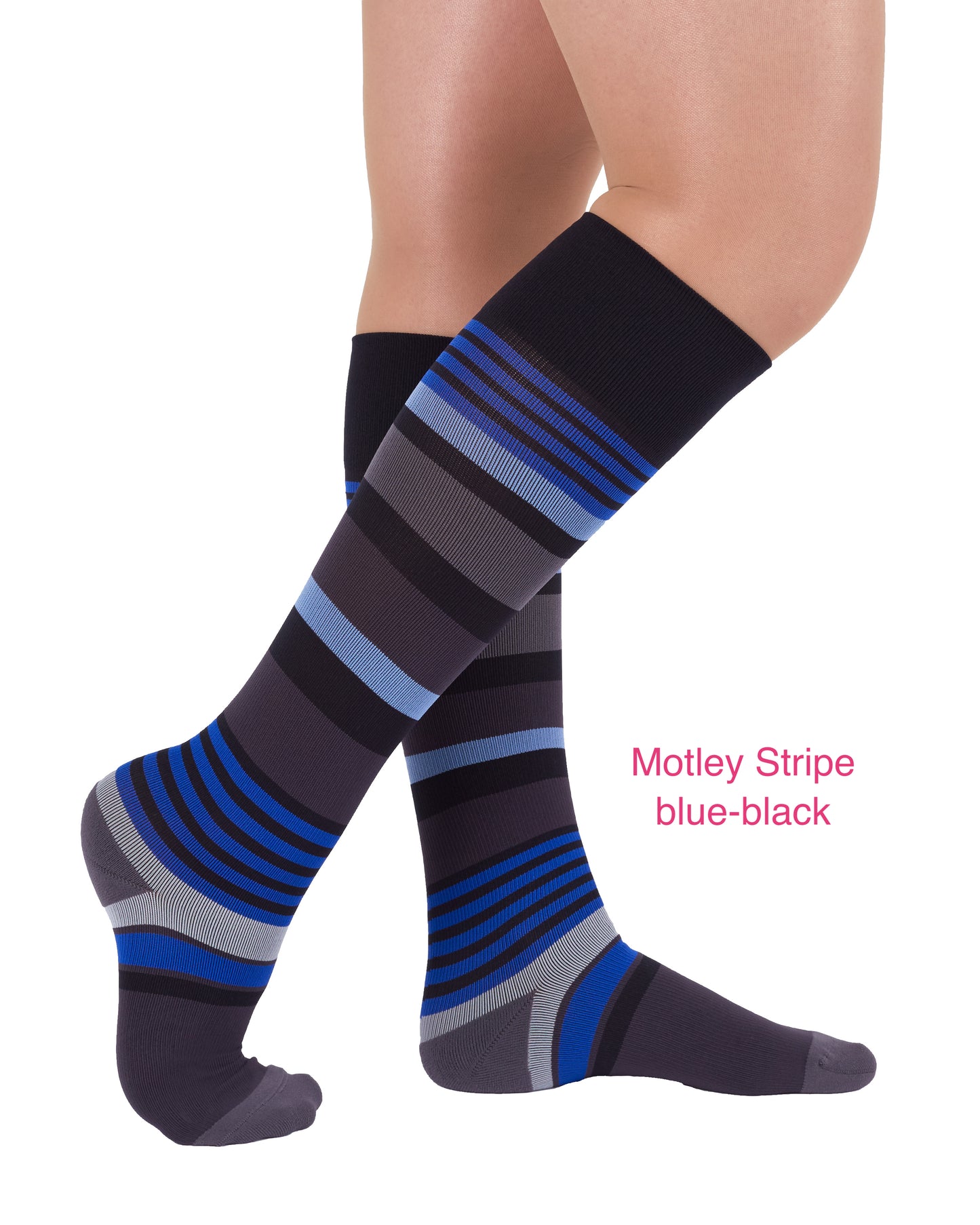 Rejuva Motley Stripe knee high 15-20 mmHg closed toe