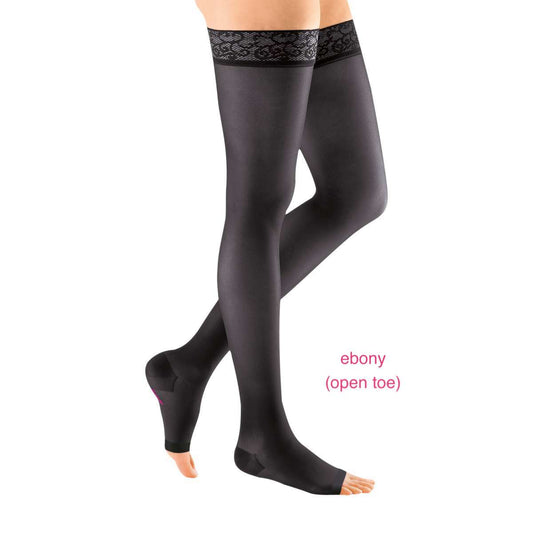 mediven Sheer & Soft thigh high lace silicone top band 30-40 mmHg open toe