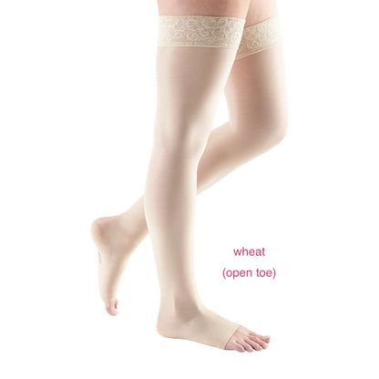 mediven Sheer & Soft thigh high lace silicone top band 20-30 mmHg open toe